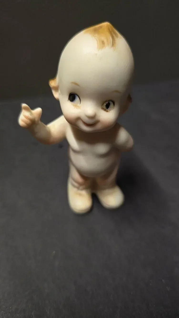 Vintage Beige Porcelain Kewpie Doll Baby Figurine Hand Painted Small Cute Decor